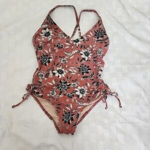 Kona Sol Pink & Black Floral Women's One-Piece Swimsuit Size M